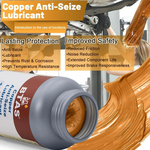 Copper Anti Seize Grease Lubricant For High Temp Spark Plug Bolts 8 Oz Never Seize Compound visible with features listed