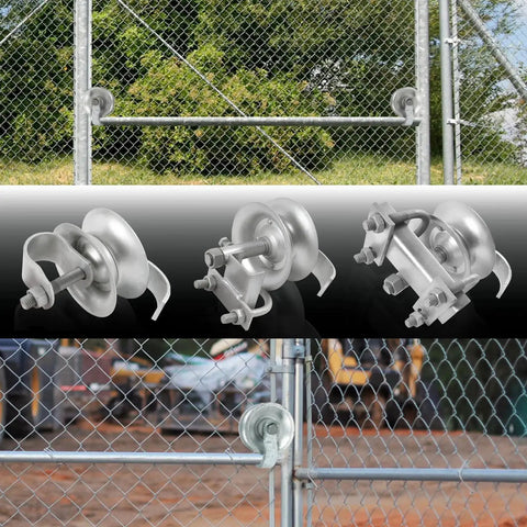 Two Pack Sliding Gate Rollers With Five Inch Steel Wheel For One And Five Eighths Inch Pipe Track Gate Hardware Kit Galvanized And Hot Dipped