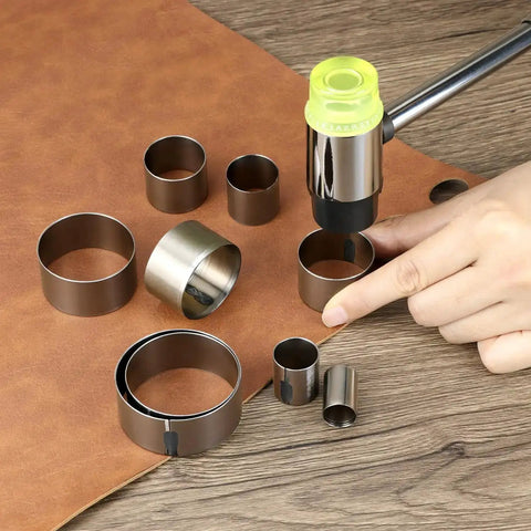 9 Piece Leather Circle Cutter Set 15 To 55 mm Pro Grade Hollow Hole Punch Kit for fabric leather clay craft projects with high carbon steel.