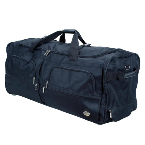 Soft Sided Rolling Duffel Bag 36 Inch Black With Heavy Duty Polyester Construction Inline Skate Wheels Retractable Hideaway Handle