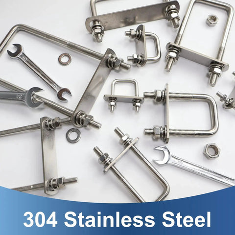 2 Pack M10 Square U Bolts 4 Inch Wide Stainless Steel Heavy Duty With Nuts, Bolt Plates And Washers, 3 Eighth Inch Thread