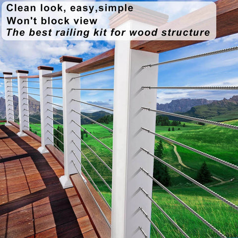 Three Sixteenth Inch Swage Lag Screws Kit For Cable Railing - T316 stainless steel installed on deck railing, wood posts