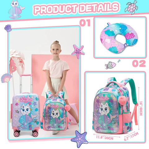 Kids Luggage Set 5 Piece 16 Inch Hard Shell Suitcases With Spinner Wheels For Girls Travel Approved Carry On Luggage Gift Pack