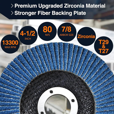 24 Pack Zirconia Flap Discs For Angle Grinder 4-1/2 Inch By 7/8 Inch Grits 40 60 80 120 T29 And 40 T27