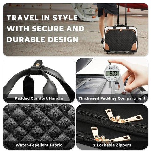 Rolling Laptop Bag For Women On The Go With Waterproof Pocket 16 Inch Computer Case, featuring comfort handle and secure zippers.