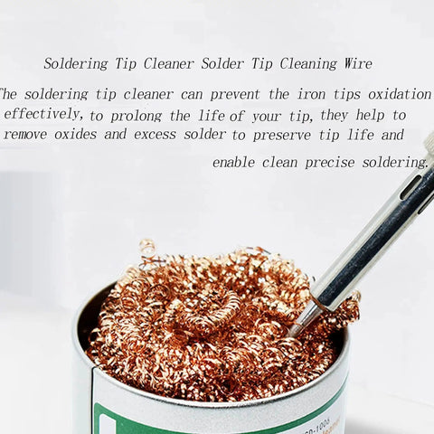 Soldering Iron Tip Cleaner Wire With Brass Sponge For Cleaning Soldering Iron Heads And Tips in a metal container
