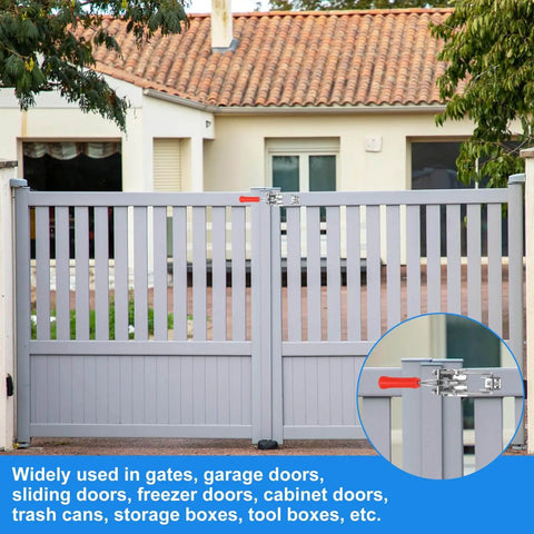 Beefy Two Pack Heavy Duty Toggle Latch Clamp 40323 M5 x 48mm Quick Release Pull Latches installed on a grey gate