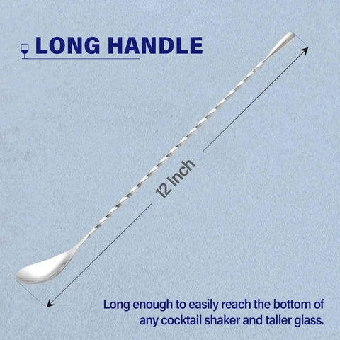 Two Piece 12 Inch Stainless Steel Bar Spoon Set for Cocktails with Mirror Polished 18 8 Handle, shown with 12-inch length