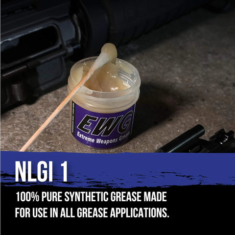 Extreme Weapons Grease EWG For Firearms open jar with q-tip, synthetic light grease for friction and wear protection