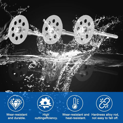 Pro Grade Heavy Duty 20 Pack Diamond Cutting Discs Kit For Dremel Rotary Tools, 22mm Diamond Wheels in water splash