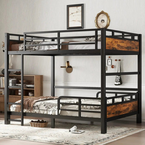 Heavy Duty Full Over Full Bunk Bed With Headboard And Full Length Guardrails Convertible Metal Bunk Bed That Turns Into Loft Bed And Platform Bed Separable Design In Black For Space Saving Bedrooms