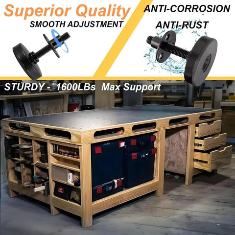 Heavy Duty 3/8-16 UNC Leveling Feet With 2 Inch Base Diameter For Tables Chairs Cabinets And Sofas, 1600 Lb Load Capacity