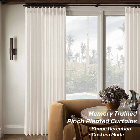 Pinch Pleated Extra Wide Linen Curtains For Patio Sliding Glass Door 84 Inches Long Cream Ivory 72 Inch Wide Drapes With Hooks