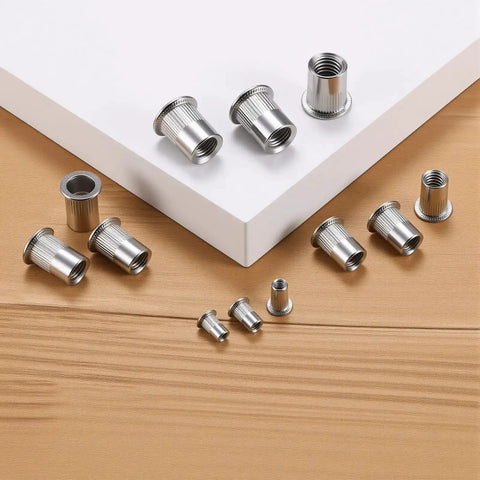 60Pcs M6 Stainless Steel Rivet Nuts Kit Flat Head Rivnut Threaded Inserts Nutsert Rivet Nut With Knurled Body for metal auto use