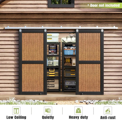 Exterior Sliding Barn Door Hardware Kit With Box Rail Track Supports Up To 450 Pound Capacity built tough steel for outdoor use