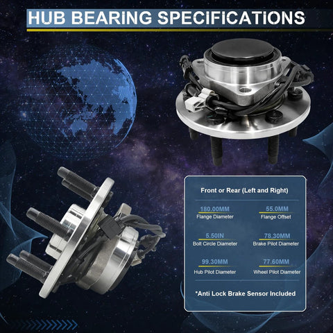 Beefy Front Wheel Bearing Hub Assembly Fits 00-06 Chevy Tahoe 99-06 Silverado 1500 00-06 Suburban with specs displayed