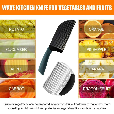 3 Piece Crinkle Cutter Knife Set For Veggies And Fruits, Stainless Steel Wave Fries Cutter Slicer For Potatoes, Cucumbers shown