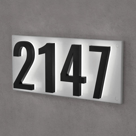 7 Inch Back Plate For Lighted Address Numbers, Rugged Stainless Steel Mount For Four Digits, Charcoal Gray Outdoor Address Solution