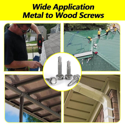 Self Drilling Screws For Metal With Hex Washer Head, Size Eight By One And A Half Inches, 410 Stainless Steel for roofing