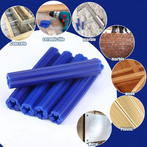 200 Pcs 5/16 Inch Blue Plastic Screw Anchors 2 Inch Length For Drywall Hollow Walls Concrete Tile Cement And Other Surfaces