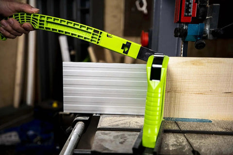 PushPRO PP1 Push Stick For Table Saws With EVA Tipped Push Block That Reduces Vibration And Improves Material Grip For Cleaner Cuts Safer Woodworking And Reversible Replacement Tips in use on a table saw.