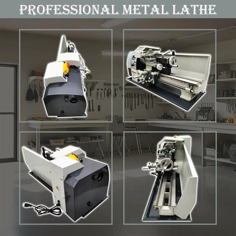 Gearless 8x31 Metal Lathe With Electronic Leadscrew Auto Metric Inch Thread Switching 1100W Brushless Motor 50 To 2500 RPM DIY Mini Lathe For Precision Turning And Milling shown in various angles in a workshop setting