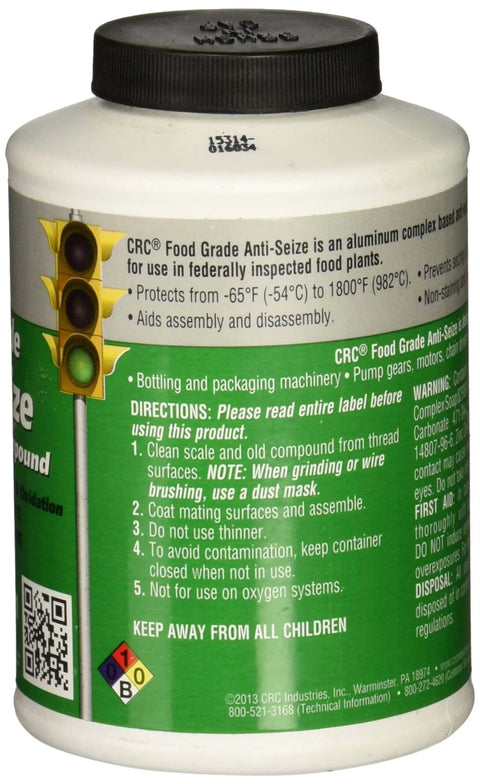 All Purpose Food Grade Anti Seize And Lubricating Compound Paste 16 Oz jar side view with green label and instructions