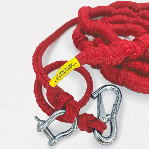 Anchor Buddy Bungee Boat Anchor Rope For Boats 14 To 50 Foot Stretch Elastic Snubber Line Red Color with Cleat Attachment and Clips