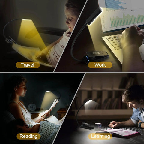 Rechargeable Clip On Book Light With 9 LEDs 3 Color Modes Stepless Dimming 80Hrs used for reading and desk work