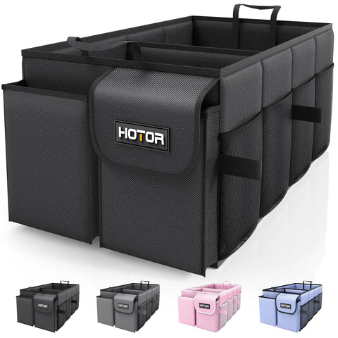 Foldable Car Trunk Organizer For SUVs And Sedans With Two Large Compartments And Six Mesh Pockets Keeps Groceries Tools And Gear Neat And Ready For Any Trip On The Go In Black.