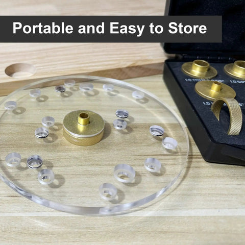 Precision Brass Router Template Bushing Guide Set, 11 Pcs With 1/4 Inch Shank Woodworking Router and Carrying Case on Table