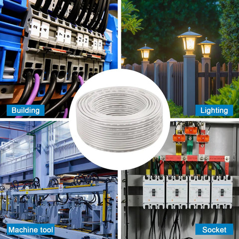 THHN Wire 14 Gauge 50 Ft Stranded Copper Wire White Nylon Jacket Building Wire For Residential Commercial CNC Ground And Industrial Use ideal for lighting and machinery use.