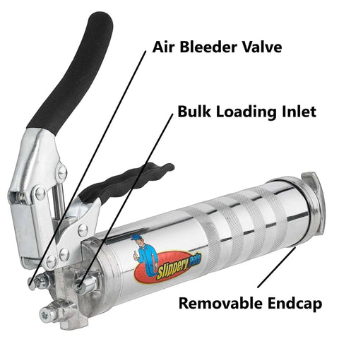 Pistol Grip Grease Gun Workhorse With Heavy Duty Steel Build And Balloon Plunger Technology featuring air bleeder and inlet