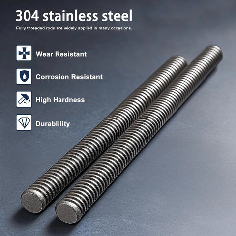 1/4-20 Stainless Steel Fully Threaded Rod 16 Inch Right Hand Thread 304 6 Pack shown with durability features.