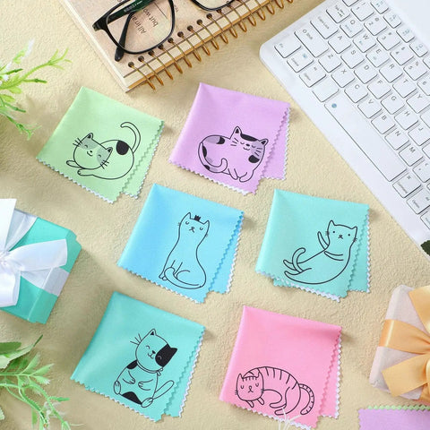 20 Pcs Kitty Design Microfiber Cleaning Cloths For Glasses And Phones 6x6 Inches in colorful kitty patterns.