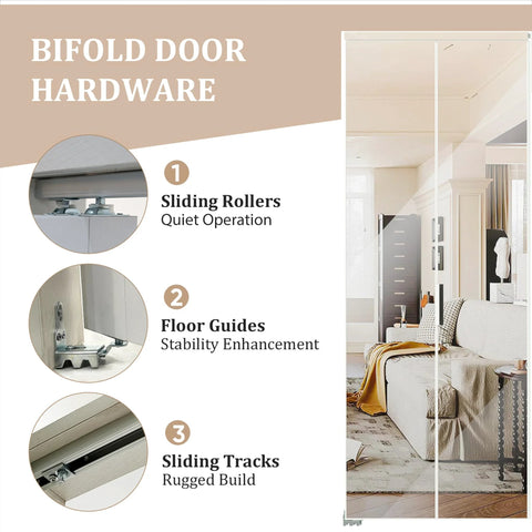 1 Lite Mirror Bifold Closet Doors With Sliding Hardware Kit Aluminum Alloy Folding Doors For Bedroom 36 Inch By 80 Inch