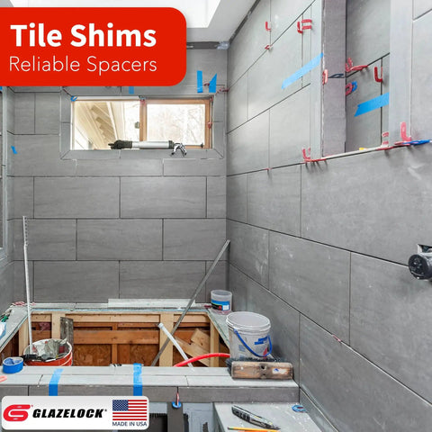 Installed Multipack Horseshoe Shims 400 Pcs U Shape Tile Spacers For Leveling Floors in bathroom tiling project