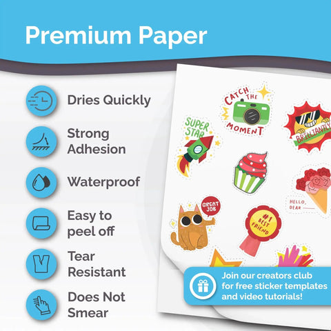 Premium Printable Vinyl Sticker Paper For Inkjet And Laser Printers With 32 Glossy White Self Adhesive Sheets Waterproof And Quick Dry