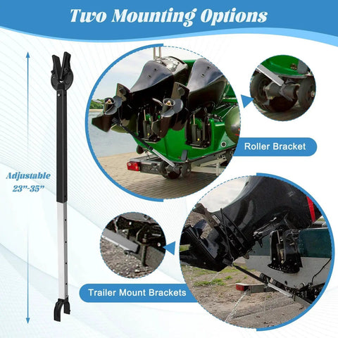 AHIER adjustable boat transom saver, black, 23–35 in, heavy-duty composite head, installed on a trailer.