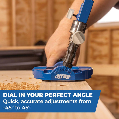 Portable Drill Guide Pro For Precise Angle Drilling A Self Centering Jig With Built In Dust Collection Adapter In Use
