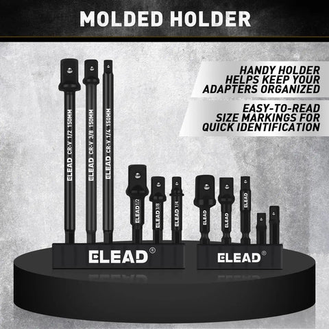 11-Piece Impact Socket Adapter Set With One Quarter, Three Eighth, And One Half Inch Drives in molded holder