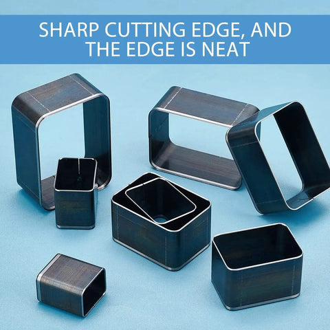 Leather Die Cutter Set For DIY Leather Craft, High Carbon Stainless Steel Punch Tools, 8 Size Rectangle Pattern Mold on blue background
