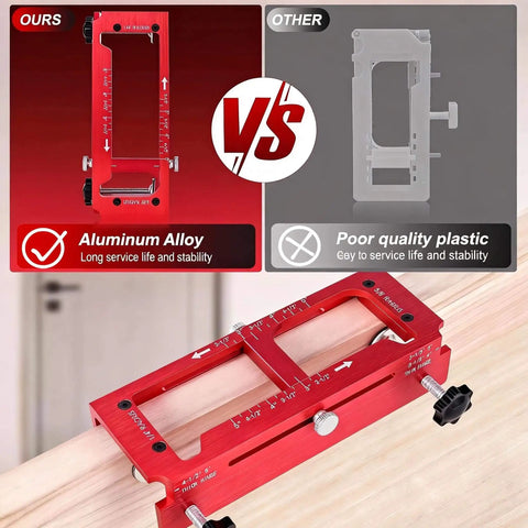 Pro Grade Aluminum Alloy Door Hinge Jig Template Kit for Precise Installation shown in comparison with plastic alternative