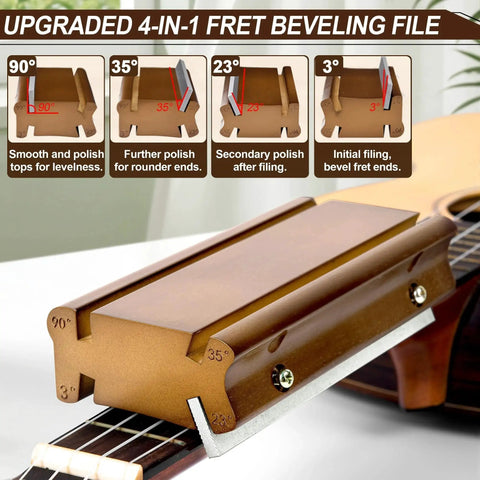 4 In 1 Guitar Fret File Tool with 3 Degree 23 Degree 35 Degree and 90 Degree Angles for Fret Dressing Beveling Rounding and Deburring
