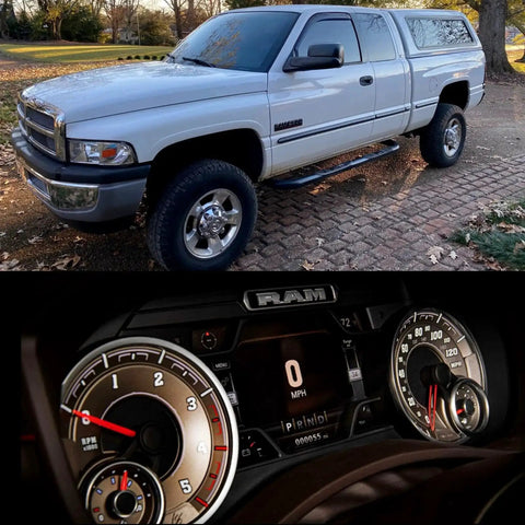 Front view of Dodge Ram 1994-2002 with dashboard showing Axle Disconnect Kit PSL400 For Dodge Ram 1994 To 2002 4x4 Front Axle Actuator Engagement System.