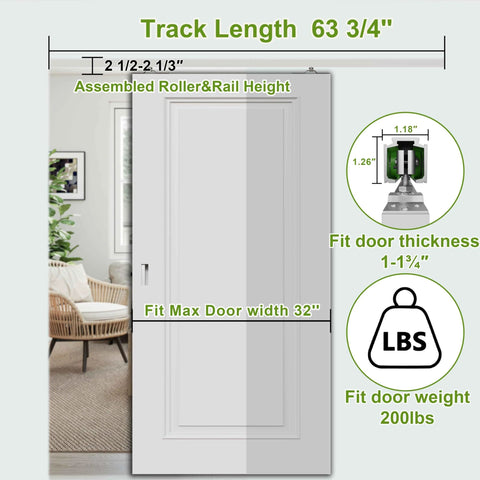 Five Point Three Foot Pocket Door Track Kit With Soft Close And Soft Open Aluminum Commercial Grade Sliding Hardware