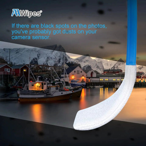 Sensor Cleaning Swabs for APS-C Cameras 16 Mm Head 20 Pack with scenic background, showing swab detail and textured cleaning head