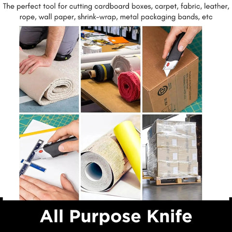 Heavy Duty Utility Knife Set With Retractable Box Cutter And Rubber Handle, Includes 2 Razor Knives And Extra Blades in use