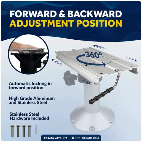 Five Oceans boat seat pedestal and slide kit; marine-grade aluminum with swivel, height 19–25 inches, FO4476-4478-KIT