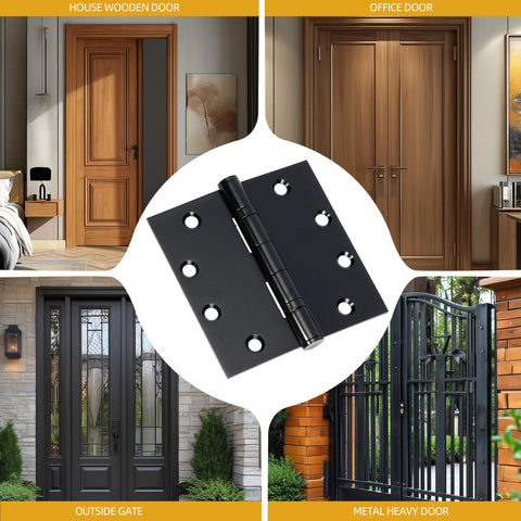 JAVOUKA heavy-duty 4.5x4.5 in black door hinge, 3 mm stainless steel, 144 screws (18-pack) for home, office, gate use